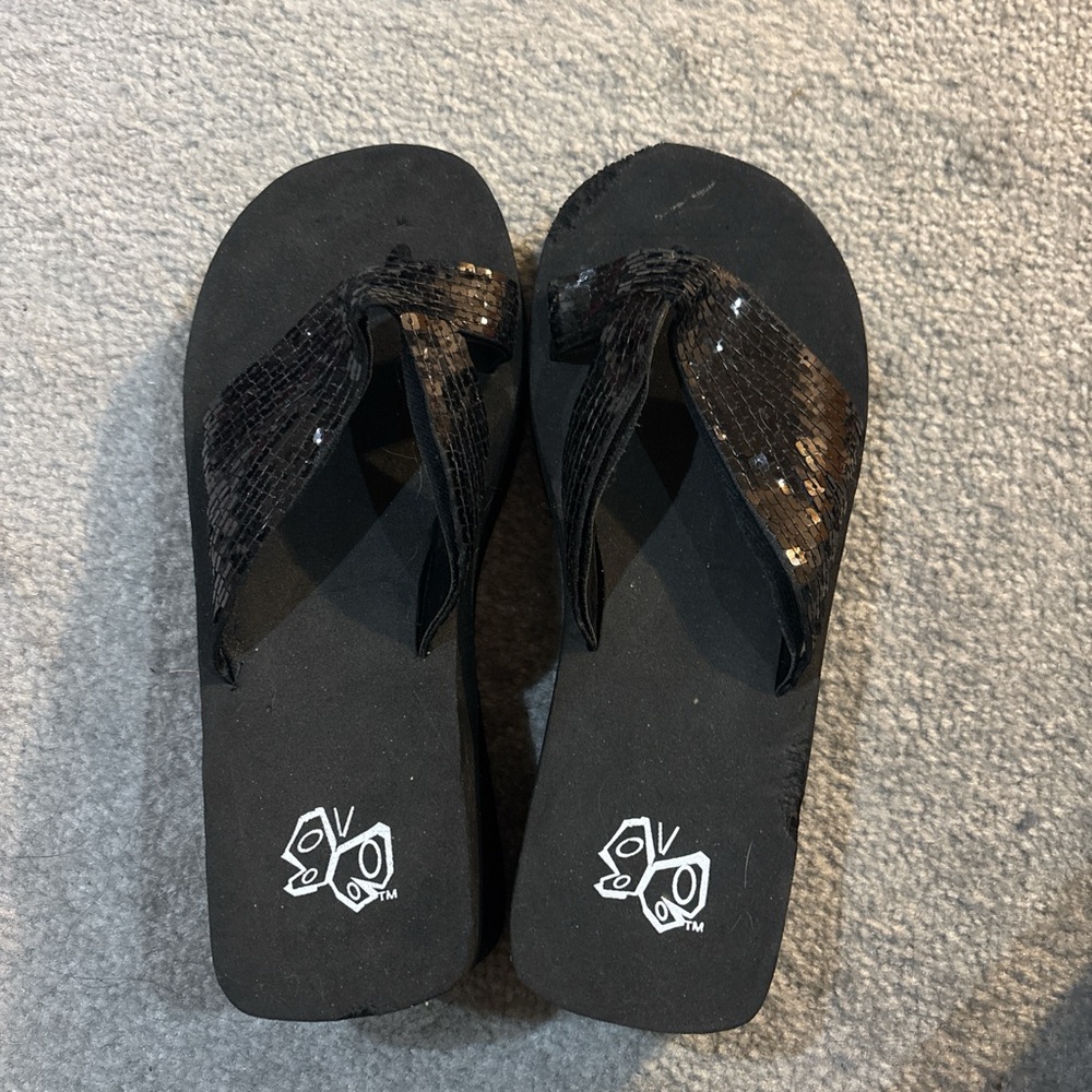 Vintage Black Sequin Platform Flip Flops